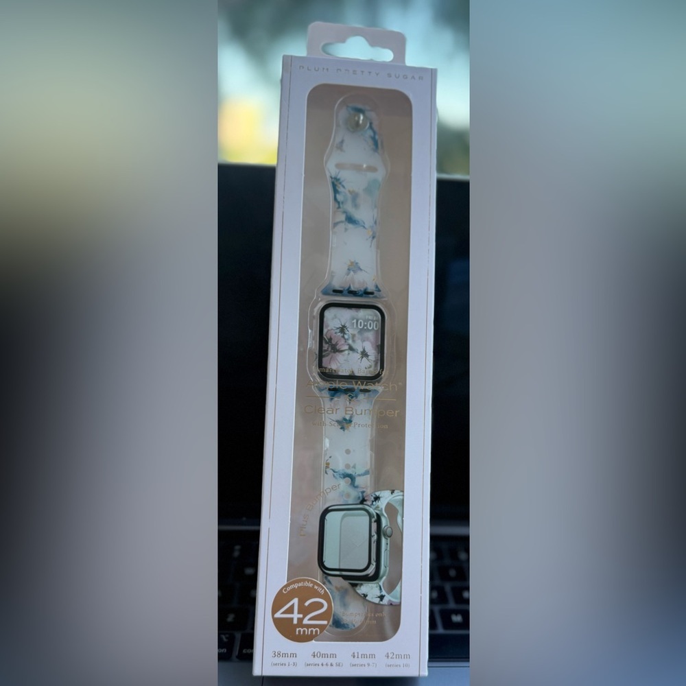 Apple 42mm Floral Marble Silicone Watch Band White Blue Pink